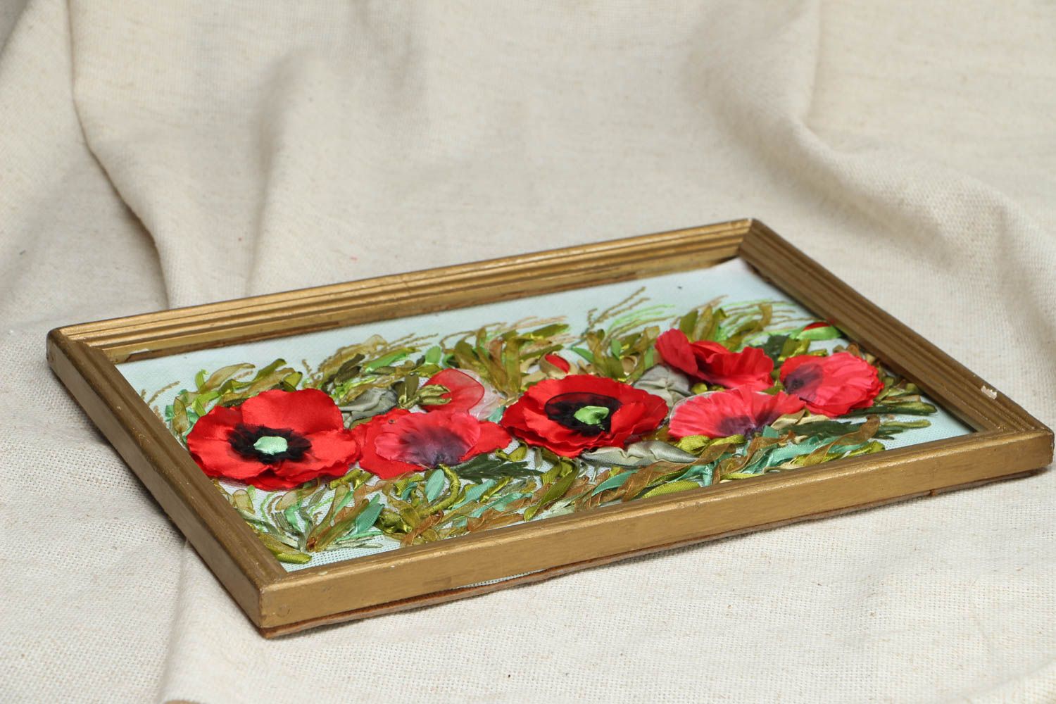 Volume picture embroidered with ribbons Poppies photo 3