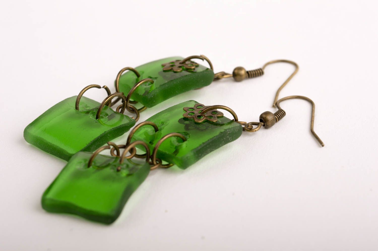 Серьги ручной работы серьги из стекла длинные зеленые красивые подарок женщине фото 5
