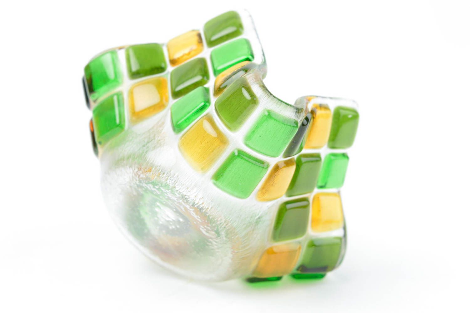 Bougeoir design fait main Support bougie Cadeau original jaune-vert en verre photo 3