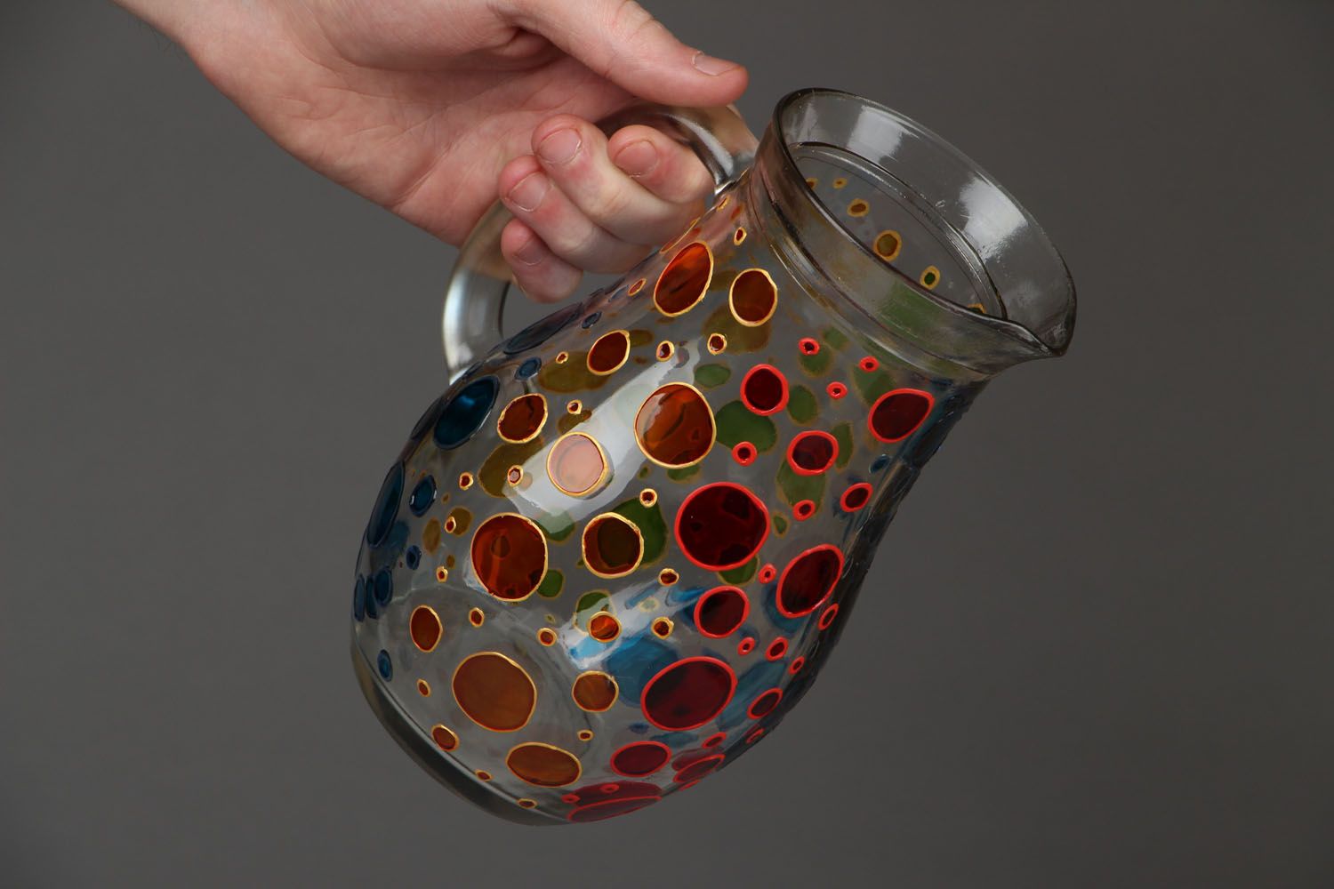 Cruche en verre faite main originale vaisselle peinte design pour maison photo 4