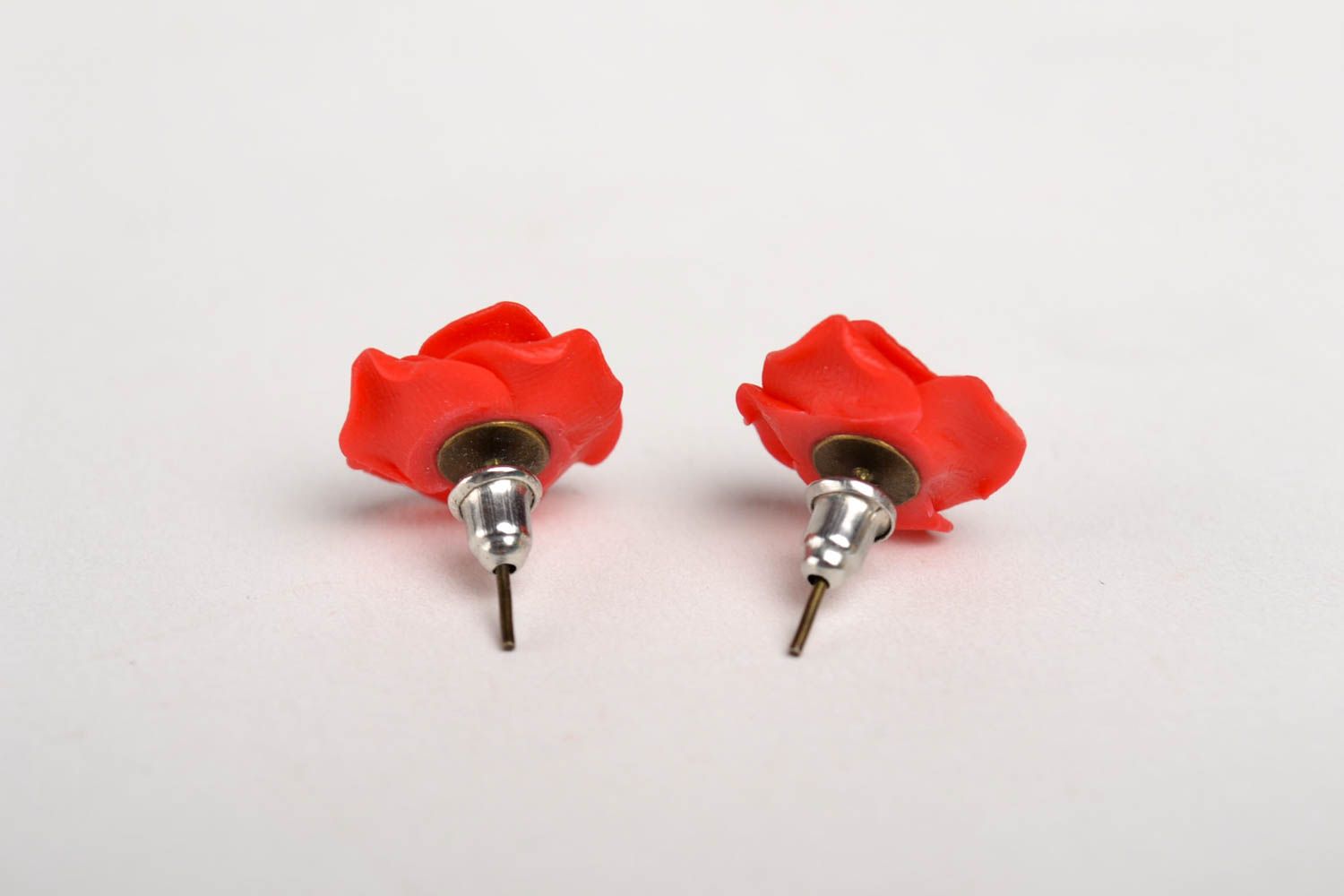 Handmade red flower earrings polymer clay earrings bright summer jewelry photo 3
