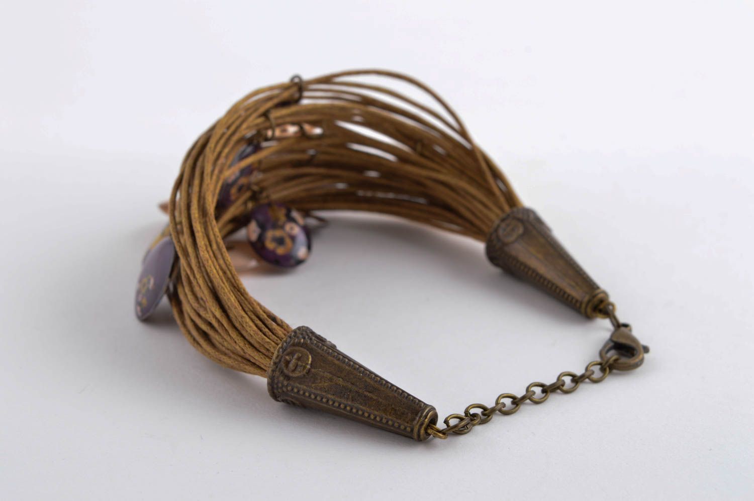 Браслет ручной работы коричневый браслет из шнурка дизайнерское украшение фото 4