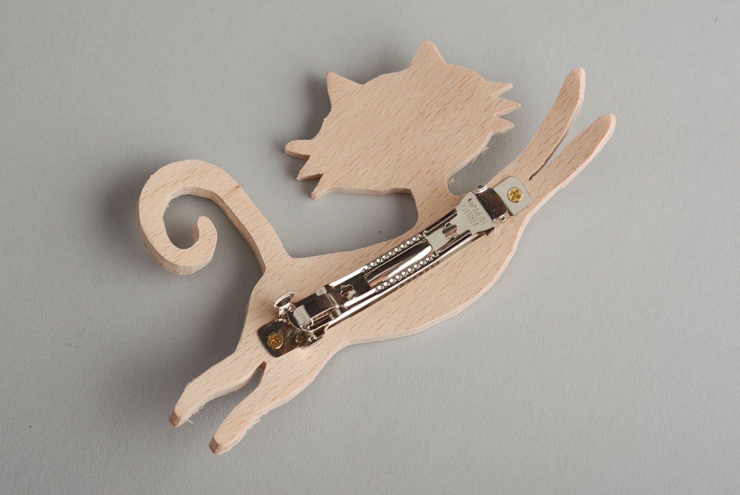 Barrette chat en bois brut à décorer  photo 2