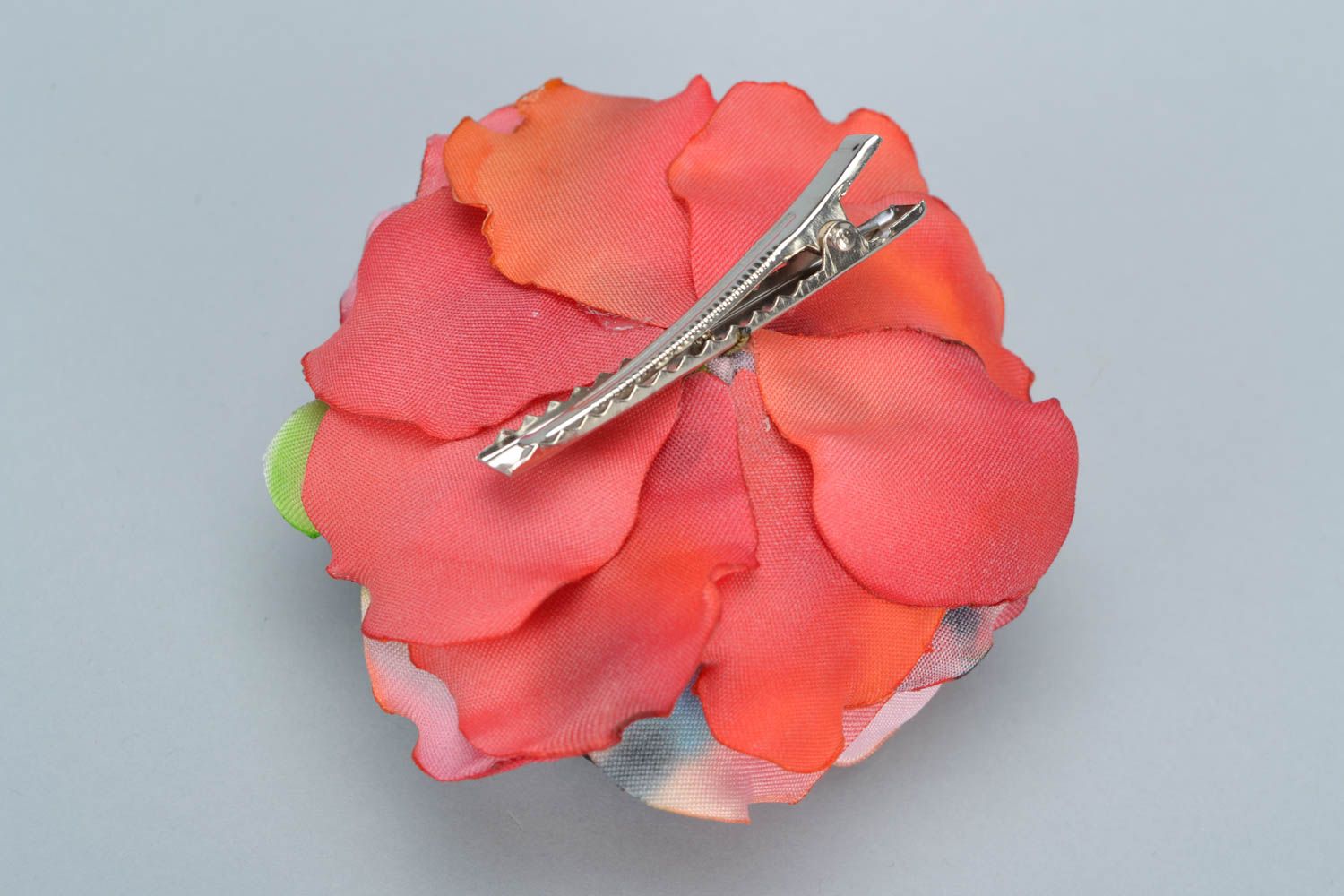 Beautiful handmade unusual colorful textile flower hair clip photo 4