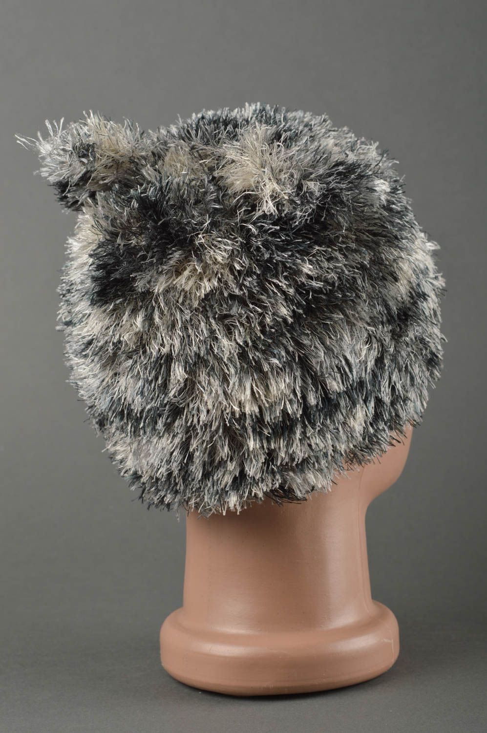 Bonnet chaud fait main Chapeau tricot au crochet chaud ours gris Vêtement enfant photo 2