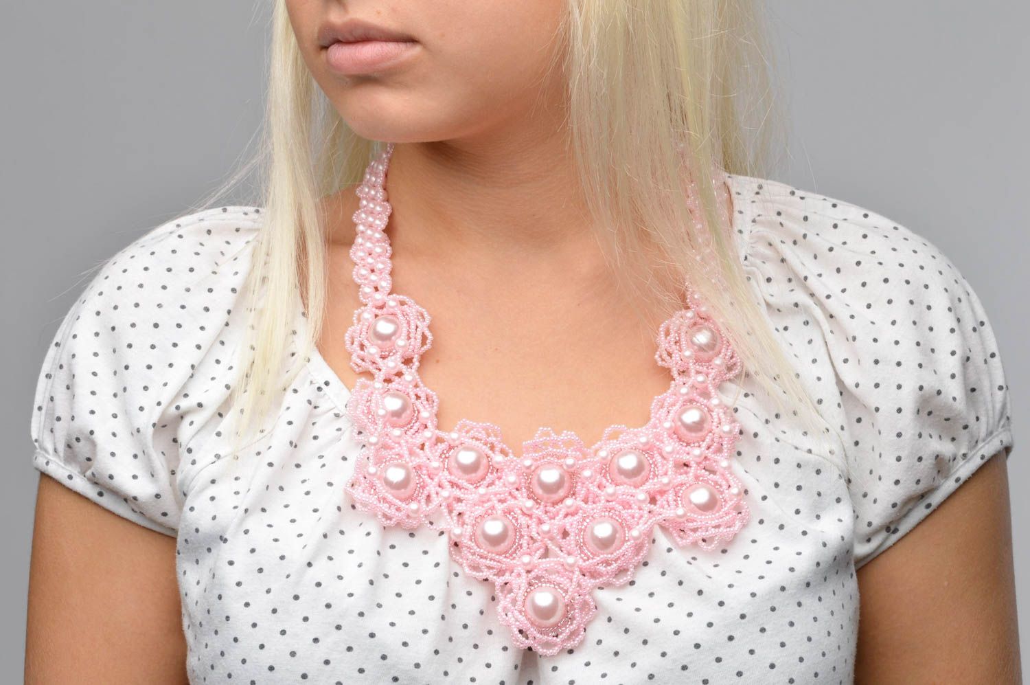 Collier en perles de rocaille Bijou fait main rose tissage Accessoire femme photo 3