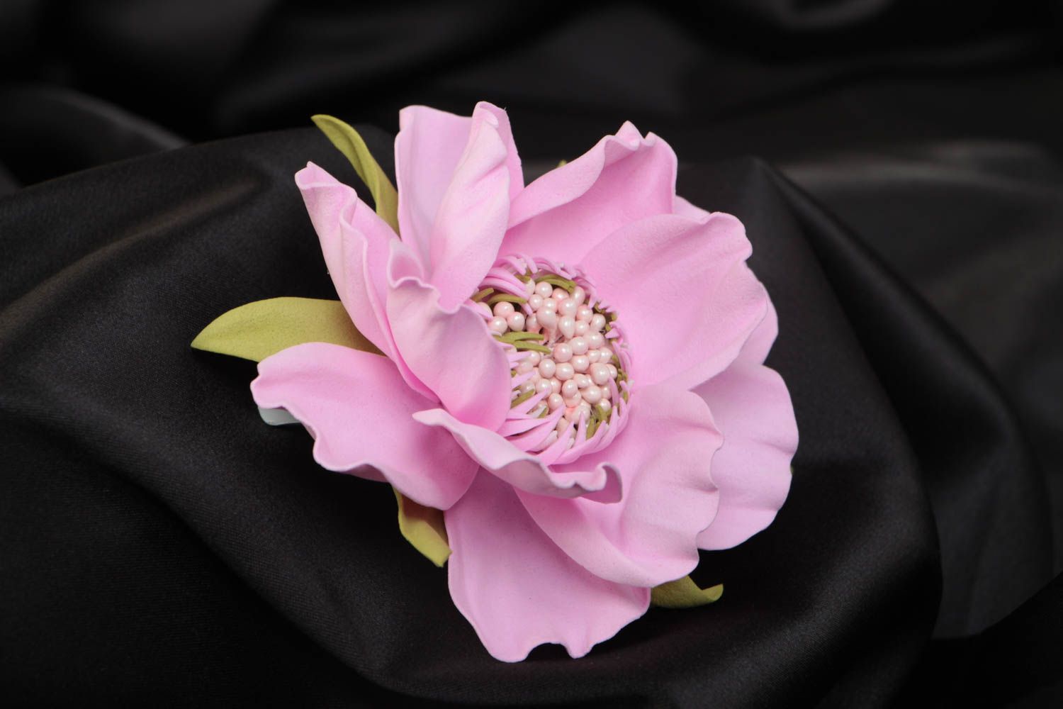 Pince à cheveux grande fleur rose en foamiran faite main originale accessoire photo 1