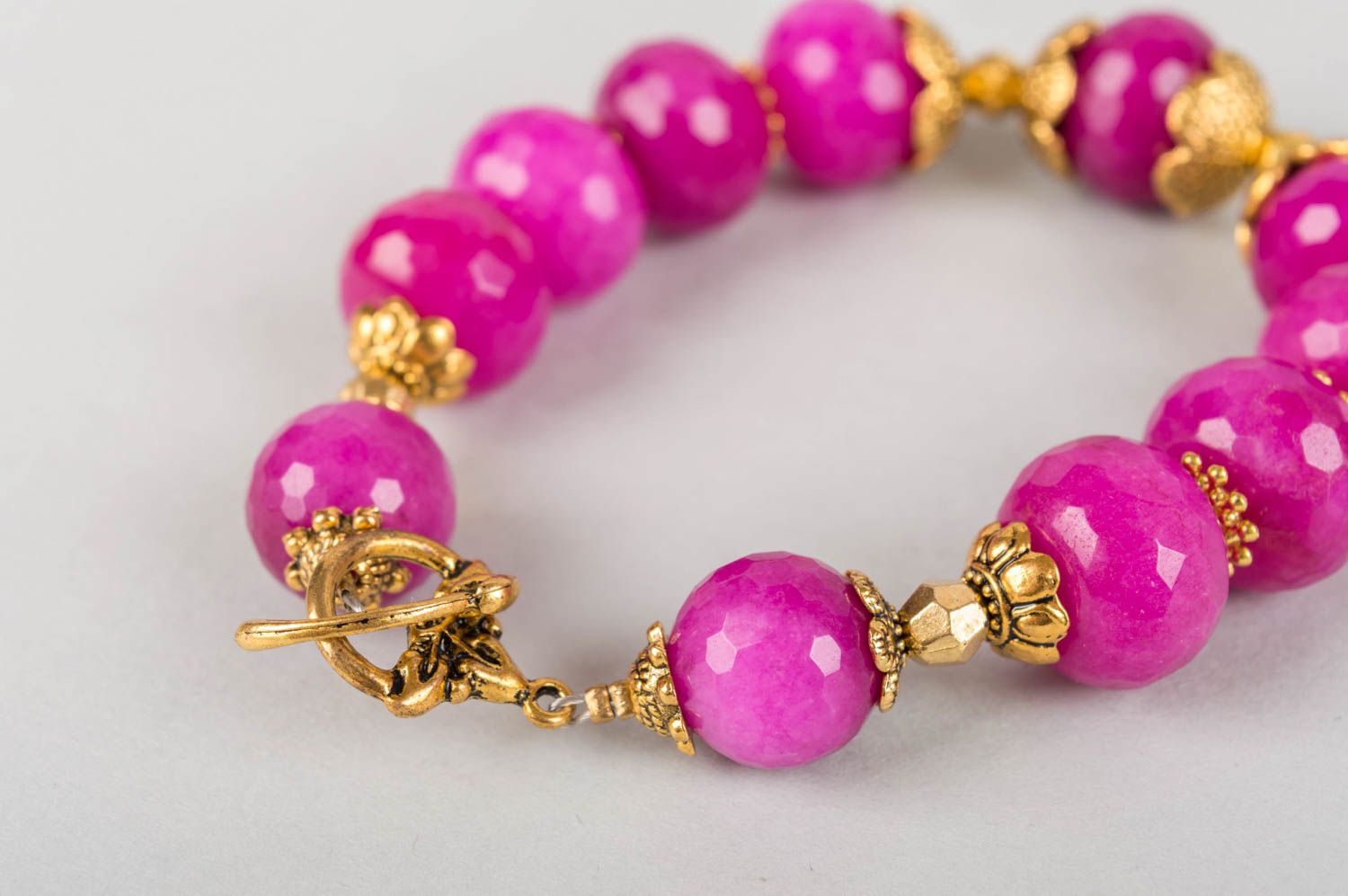 Beautiful stylish massive handmade designer brass bracelet with quartz beads photo 4