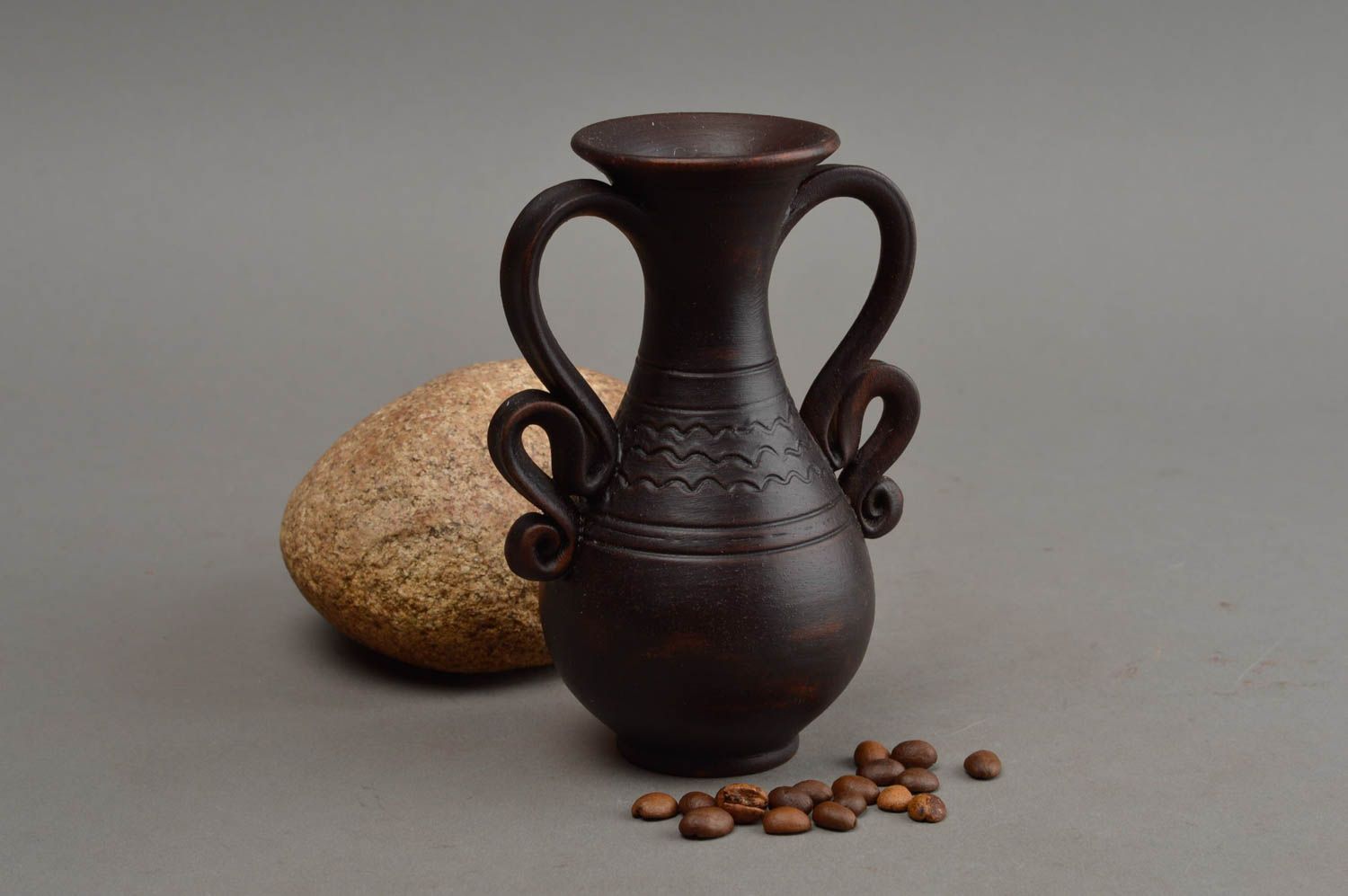 Brown ceramic 5 flower vase for table décor handmade centerpiece for home decor photo 1