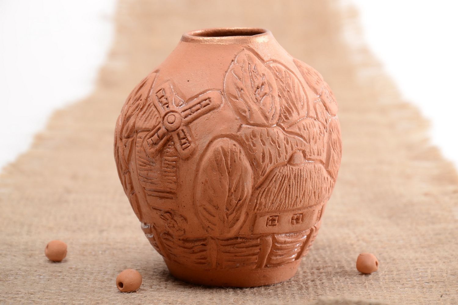 Originelle kleine Ton Vase handmade für Trockenblumen 300 ml Töpferarbeit foto 1