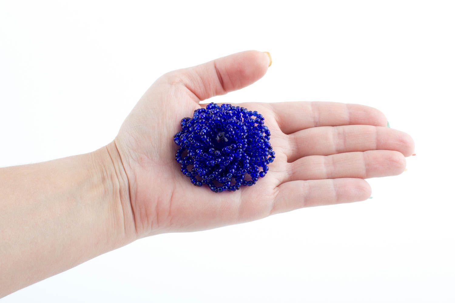 Handmade volume flower shaped bright blue brooch woven of seed beads festive photo 4