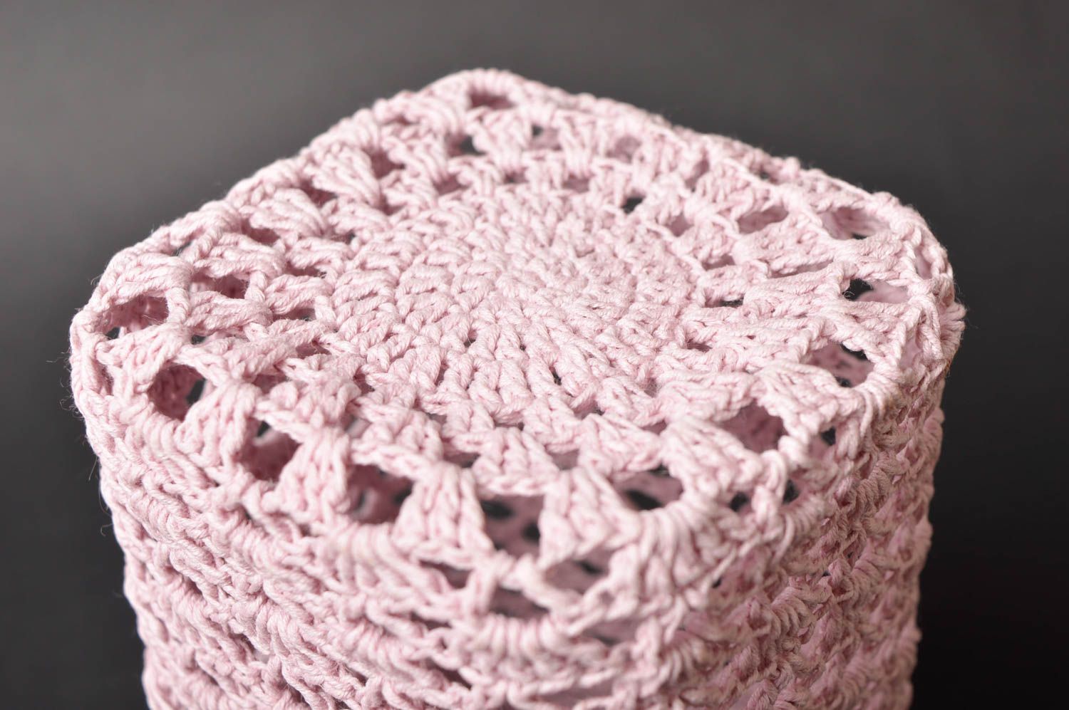 Cache-pot tricot fait main Déco maison rose en coton ajouré Cadeau original photo 4