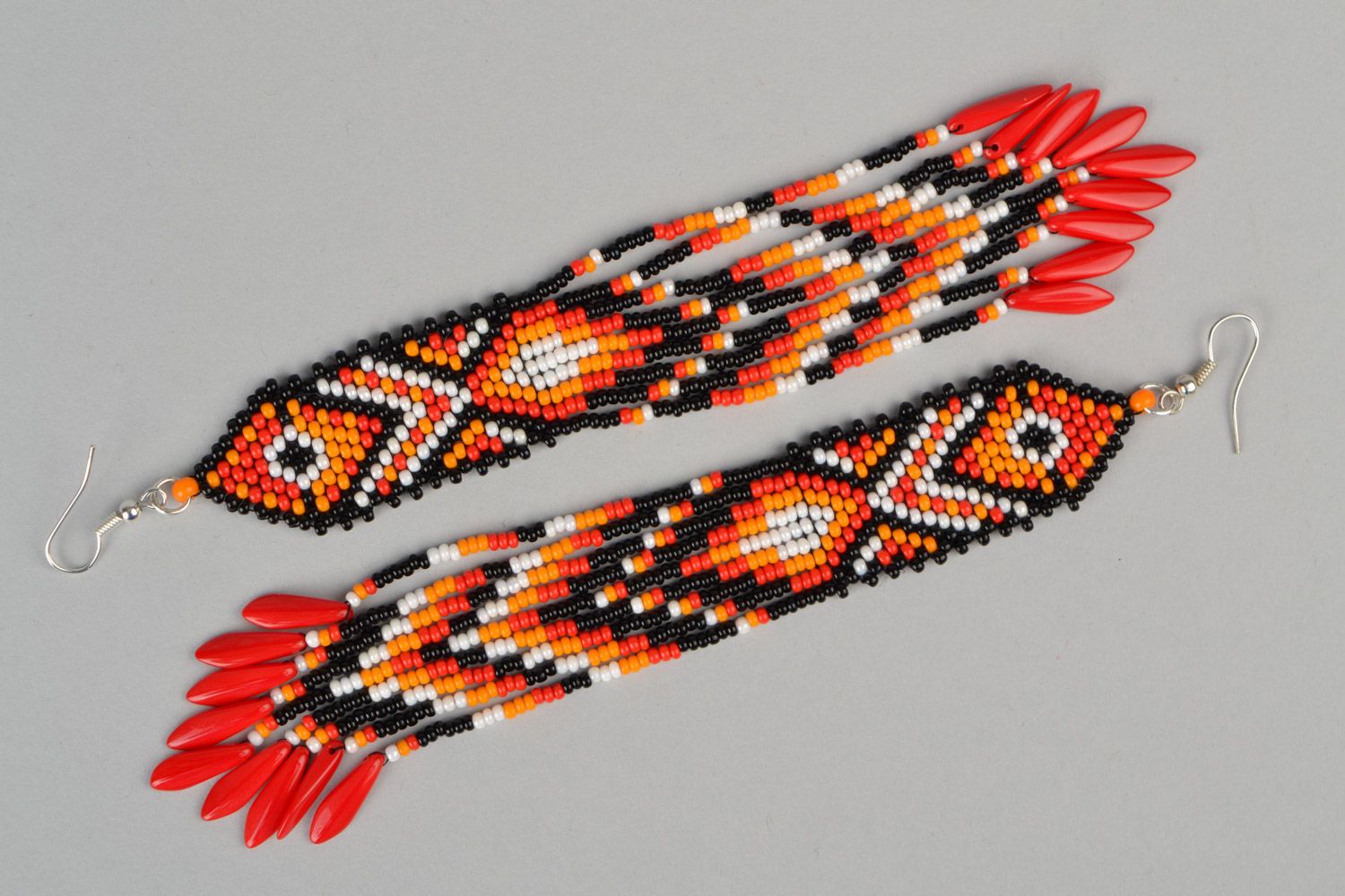 Handmade long beaded earrings woven of Czech and glass beads Indian photo 3
