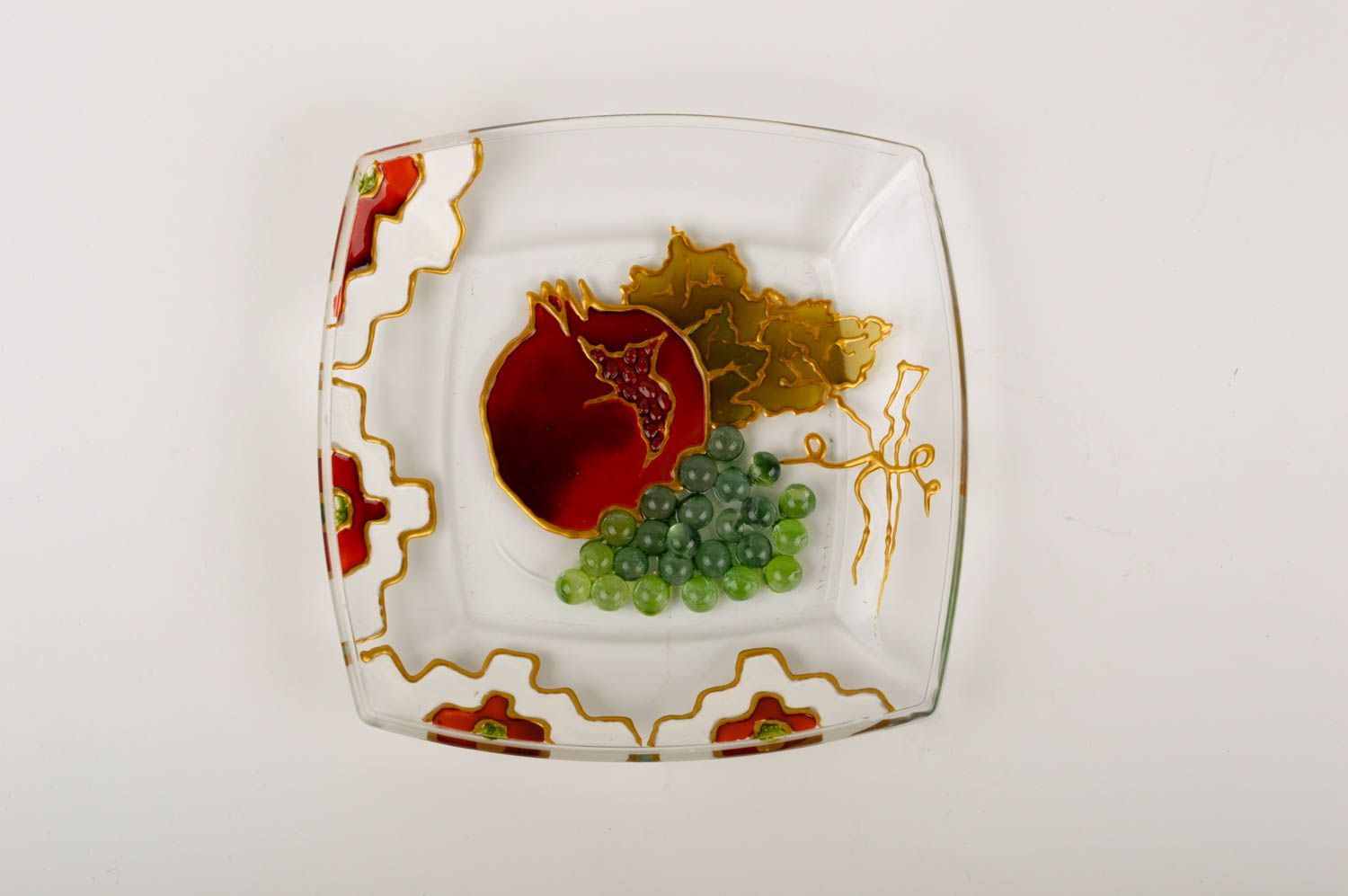 Стеклянная тарелка ручной работы декор для дома красивая тарелка витражная яркая фото 2
