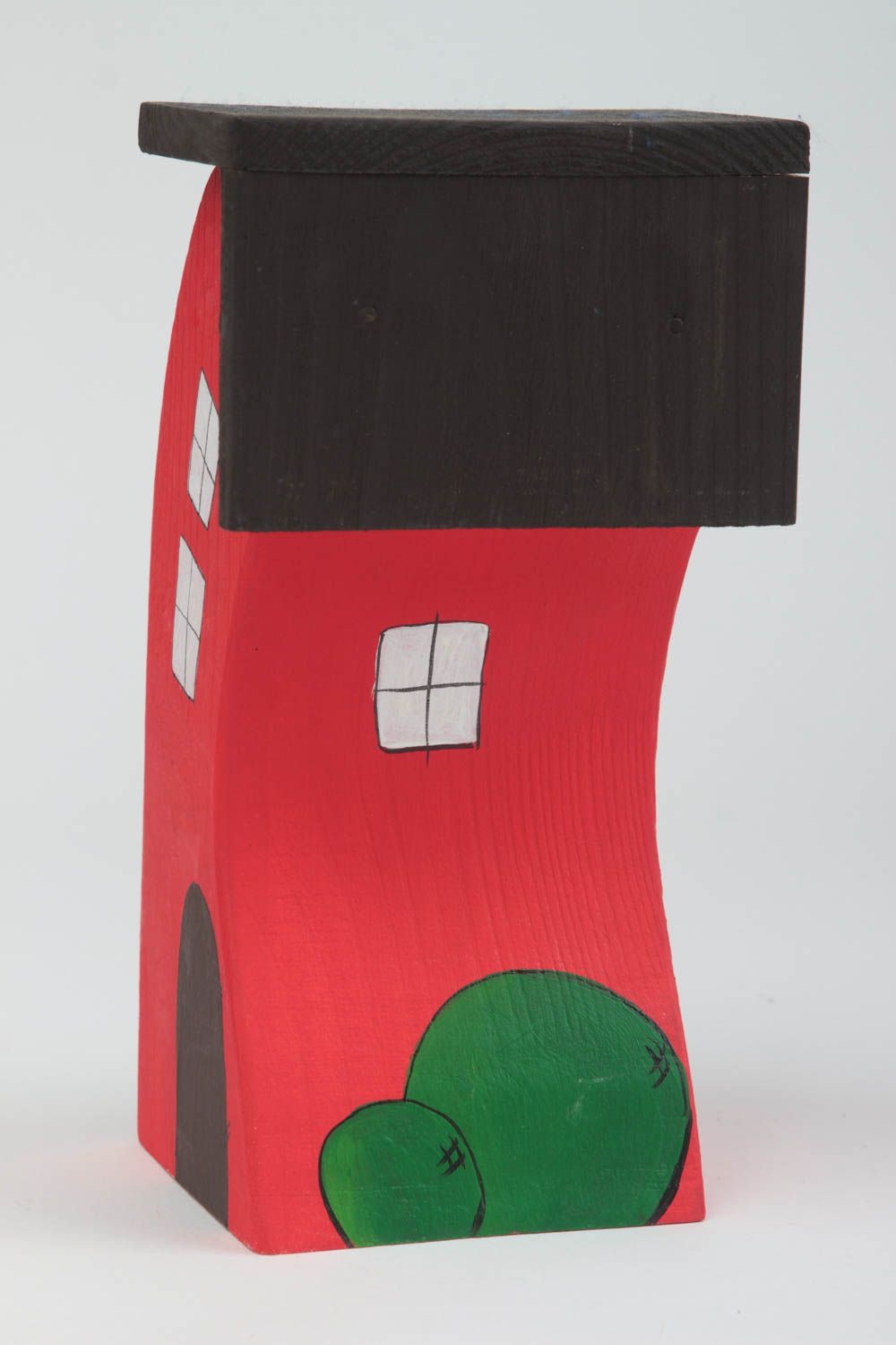 Maisonnette en bois fait main Petite statuette peinte rouge Déco intérieur photo 2