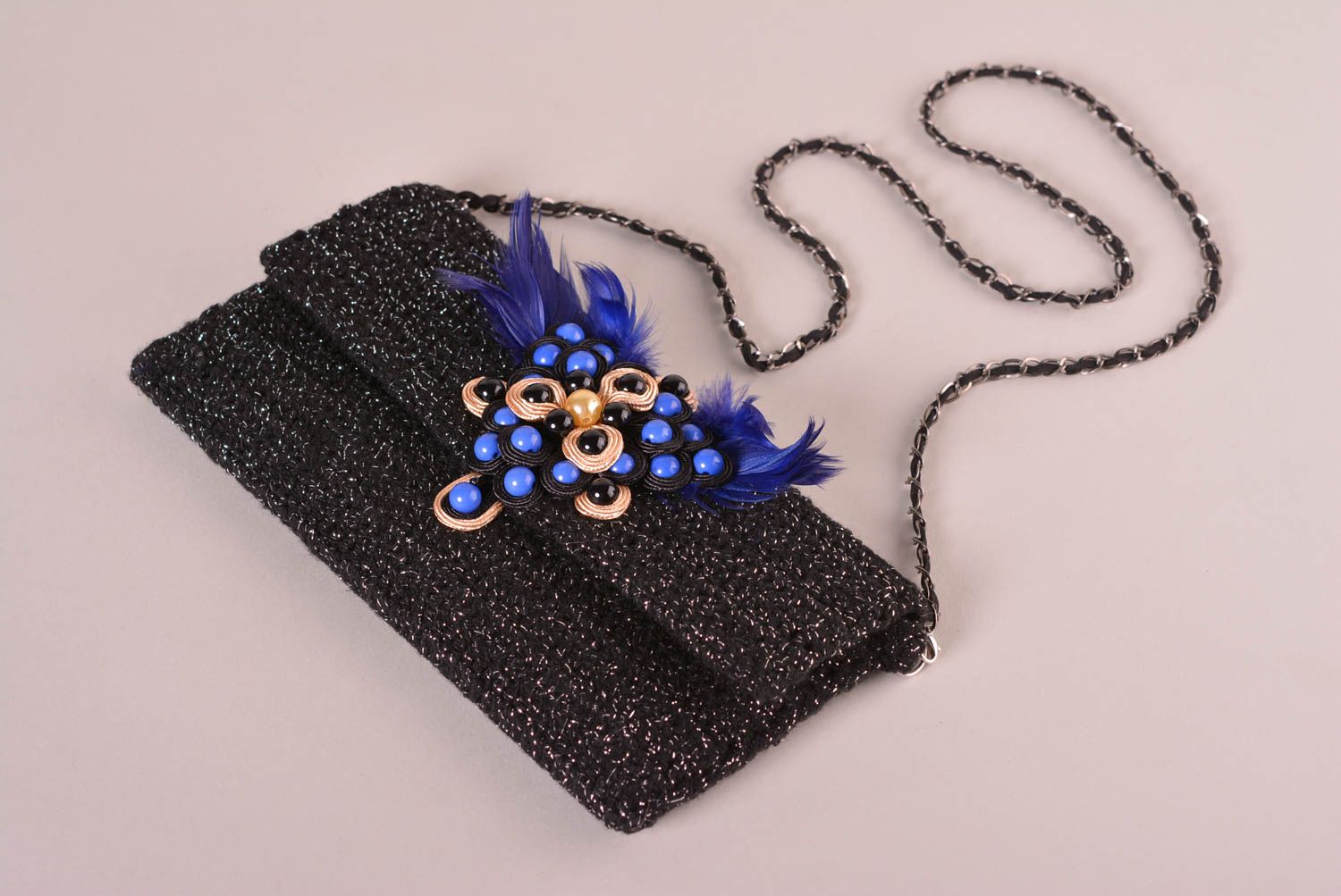 Tasche Clutch handmade Accessoire für Frauen Geschenk für Frau gestrickt blau foto 3