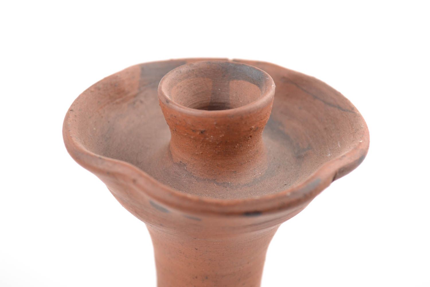 Beautiful brown handmade clay candlestick for home decor photo 4