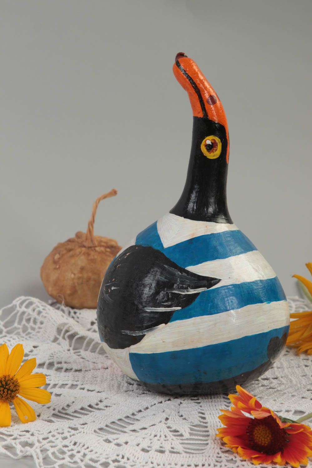 Figura de calabaza hecha a mano pato negro regalo original decoración de casa foto 1