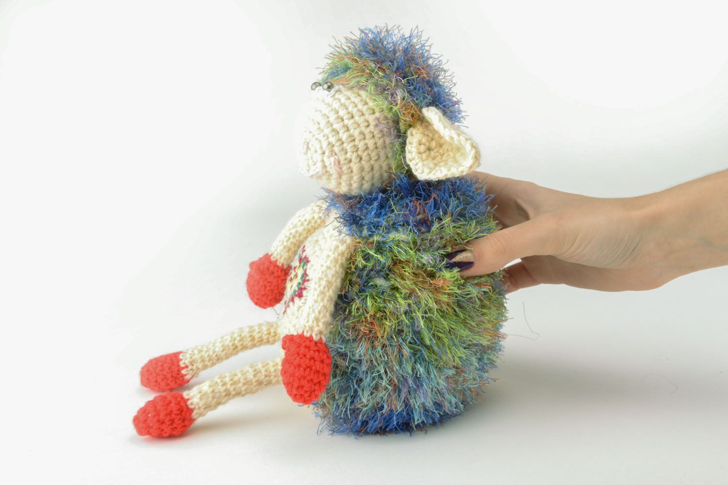 Giocattolo a maglia fatto a mano pupazzo morbido a forma di pecorella da bambini foto 1