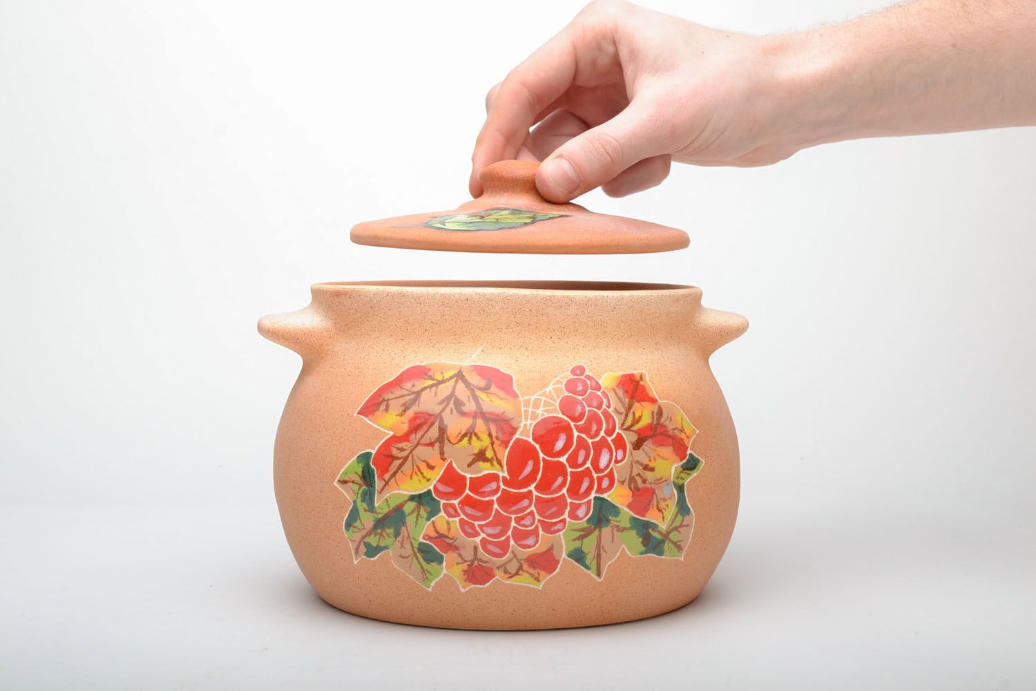 Handmade clay pan with painting photo 5