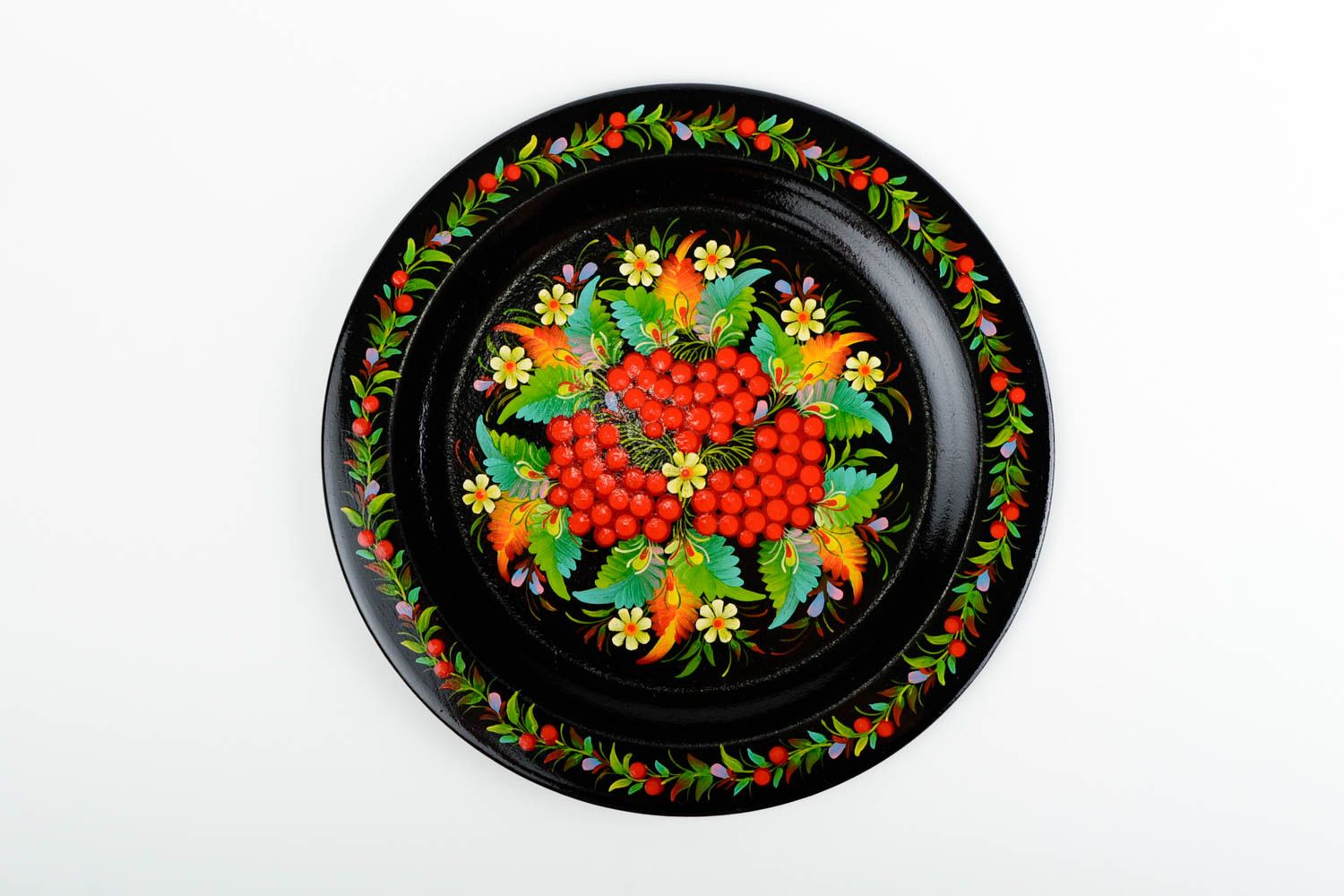 Assiette peinte faite main Vaisselle design noire originale en bois Déco maison photo 4