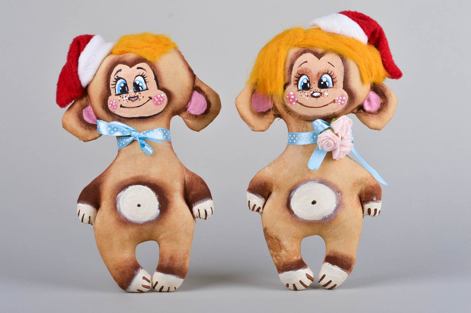 Игрушки ручной работы две игрушки обезьянки новогодние интерьерные игрушки фото 1