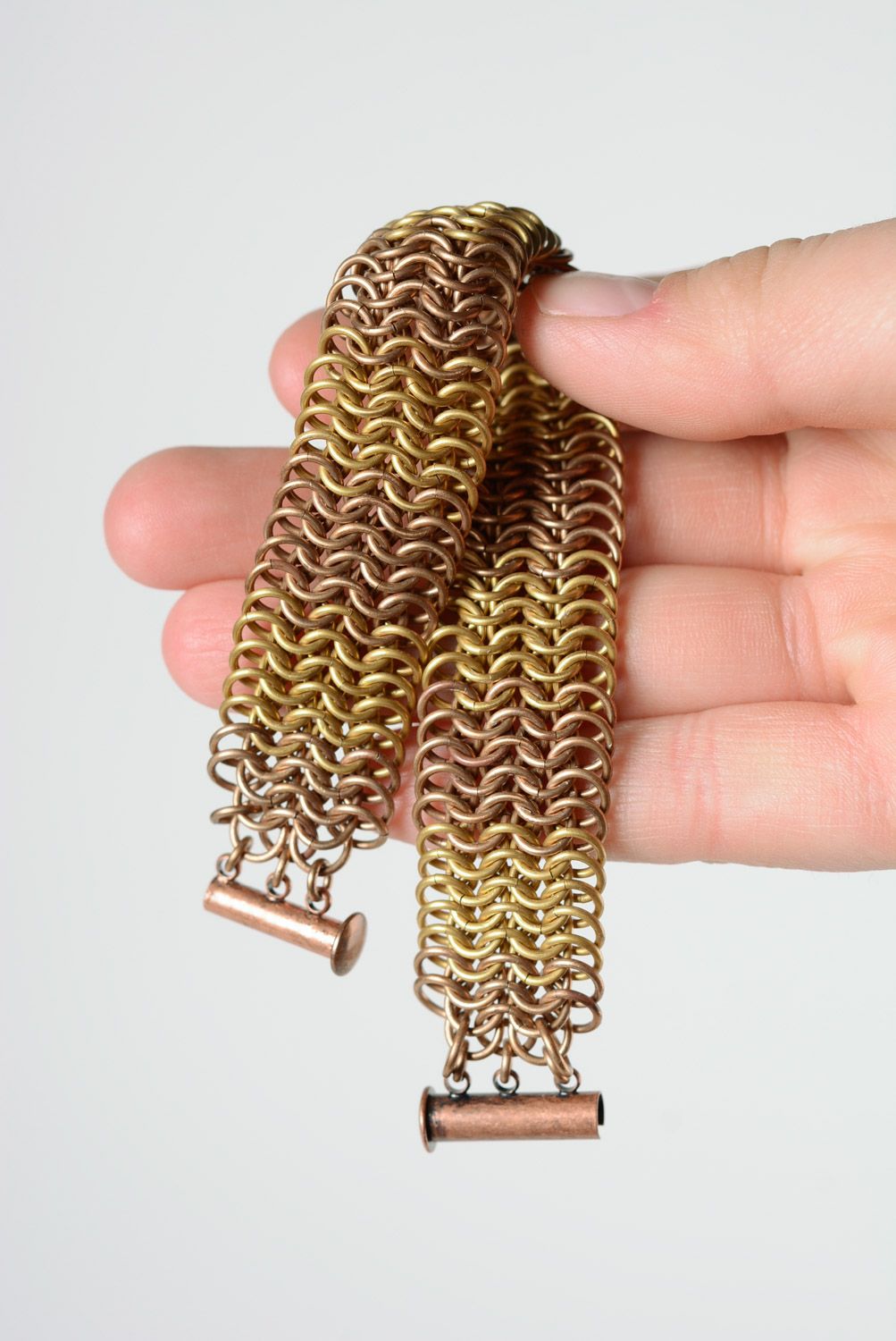 Широкий браслет кольчужного плетения наручный из латуни и бронзы унисекс хендмэйд фото 3