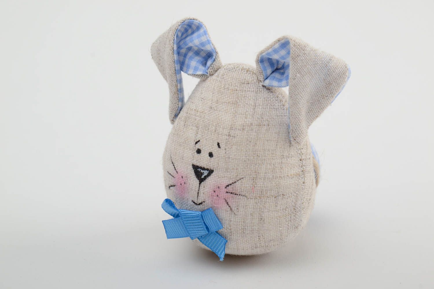 Handmade small soft wall hanging decoration egg rabbit of gray and blue colors photo 2