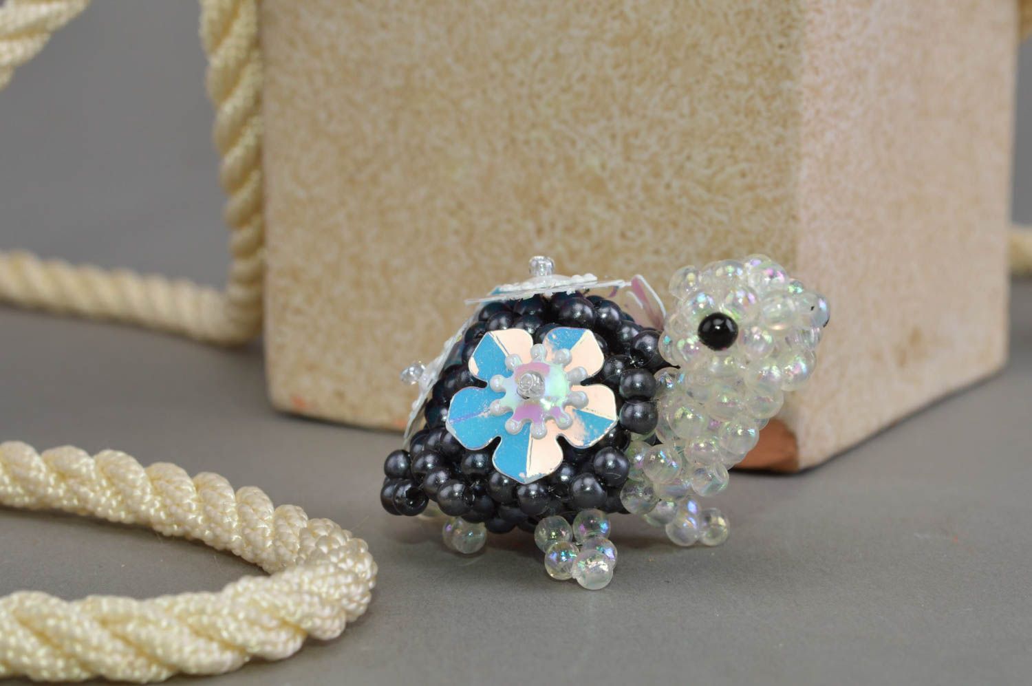 Unusual handmade designer beaded statuette of turtle for gift and home decor photo 1