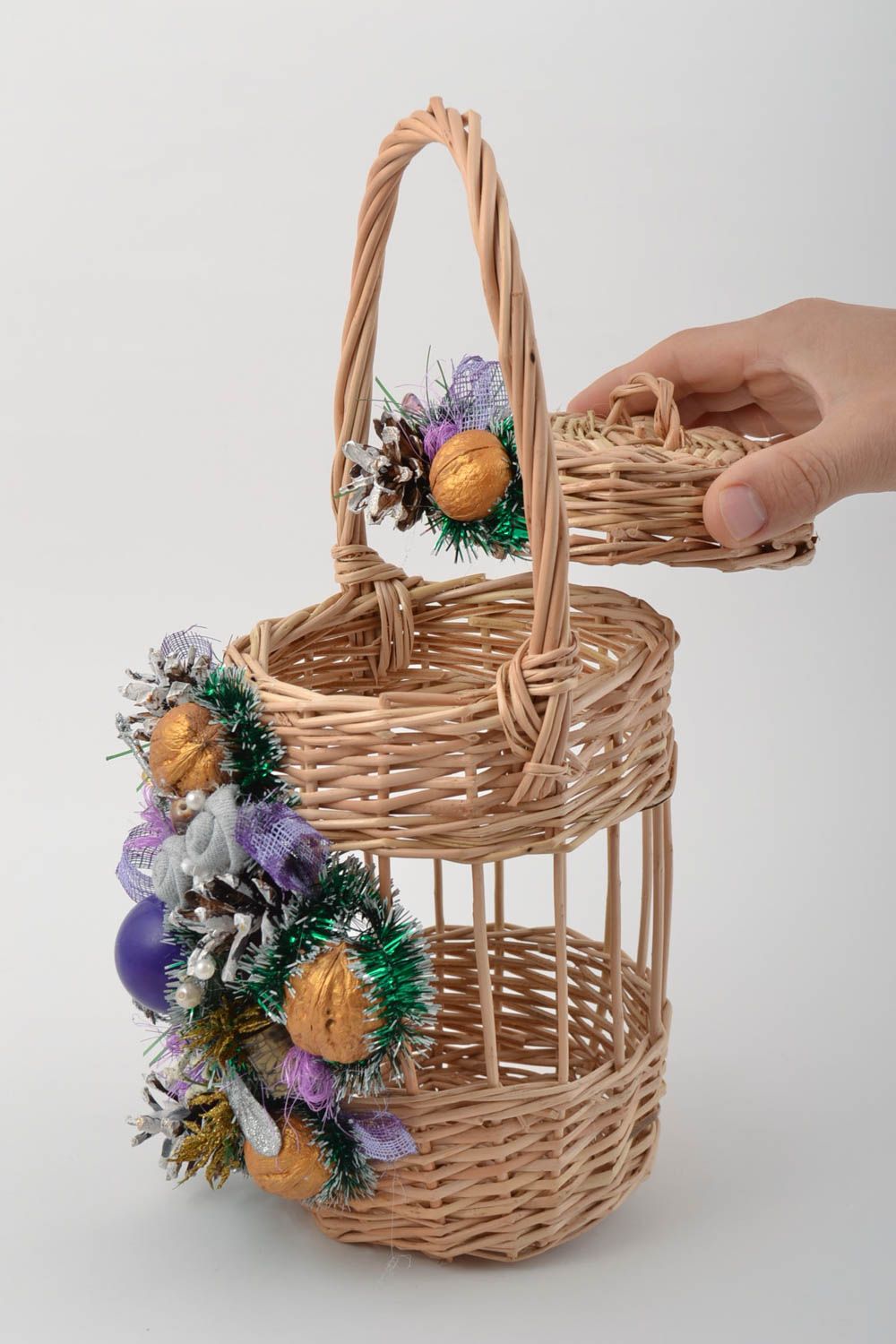 Beautiful handmade designer woven Easter basket with lid photo 5