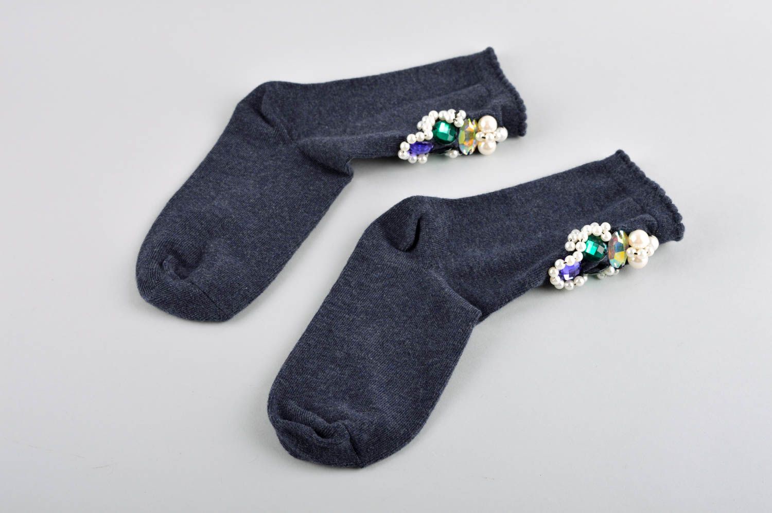 Female handmade socks grey beautiful accessories textile unusual present photo 2
