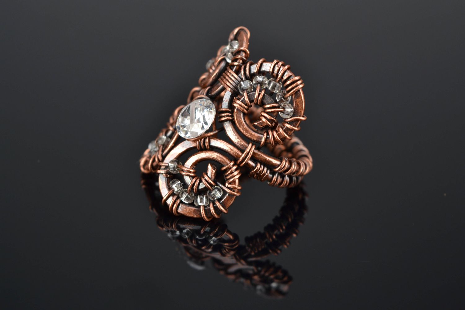 Wire wrap copper ring with zirconium  photo 1