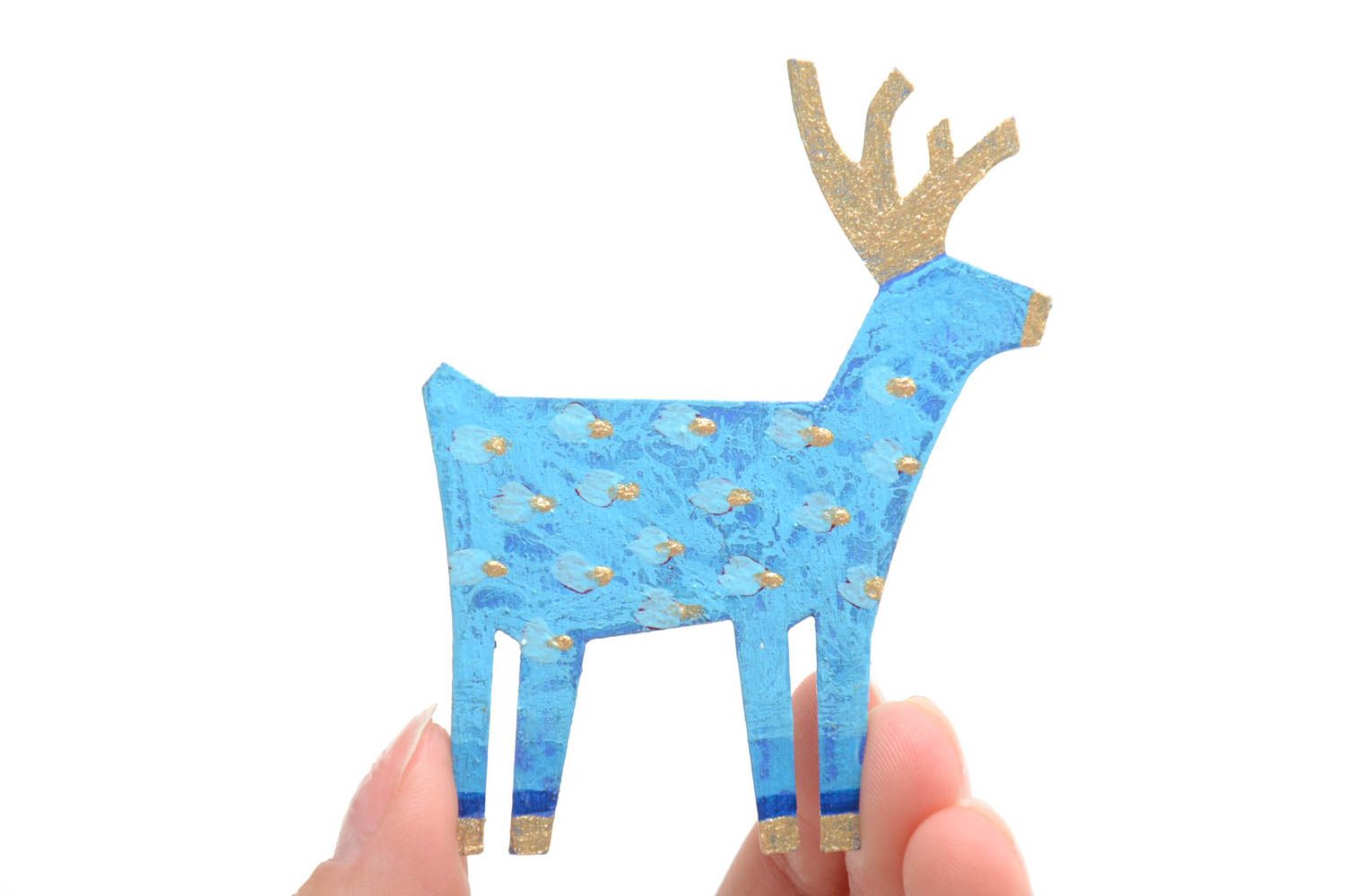 Blue brooch made of plywood deer handmade painted with acrylics accessory photo 5