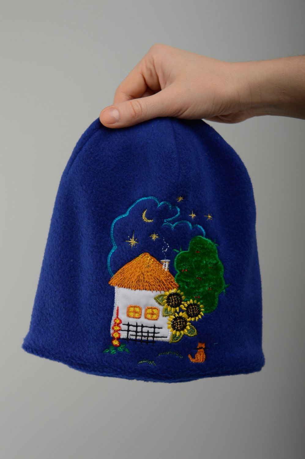 Bonnet bleu en tissu polaire avec paysage rural pour enfant photo 4