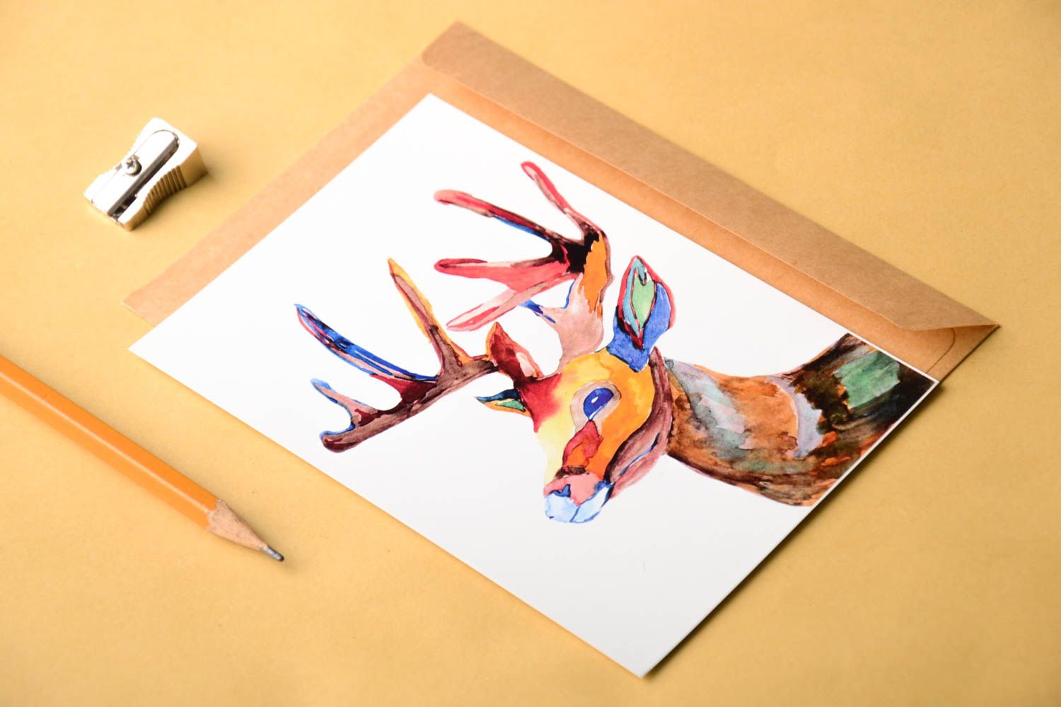 Открытка ручной работы красивая открытка лось поздравительная открытка фото 1