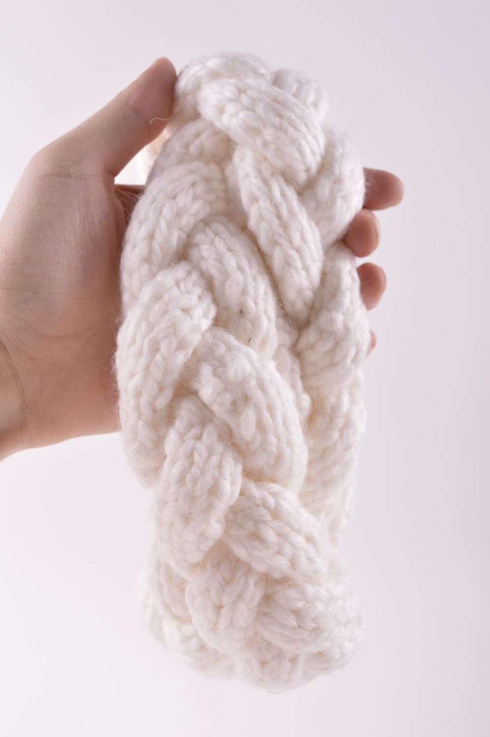 Bandeau cheveux tresse fait main blanc tricoté laine acrylique Accessoire femme photo 4