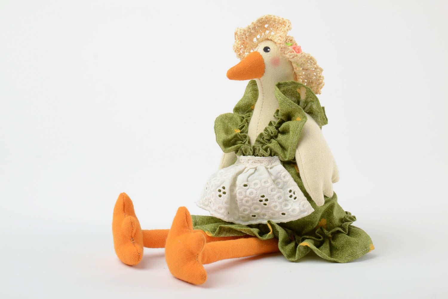 Beautiful interesting handmade coarse calico and linen soft toy for kitchen decor Goose photo 2