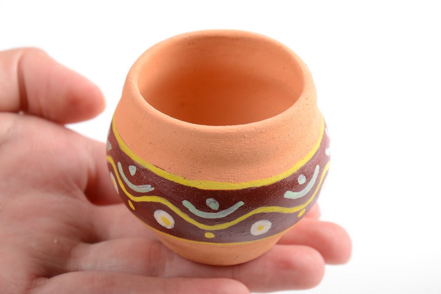 Kleine bemalte schöne Deko Vase aus Ton mit Muster handgetöpfert 100 ml foto 4