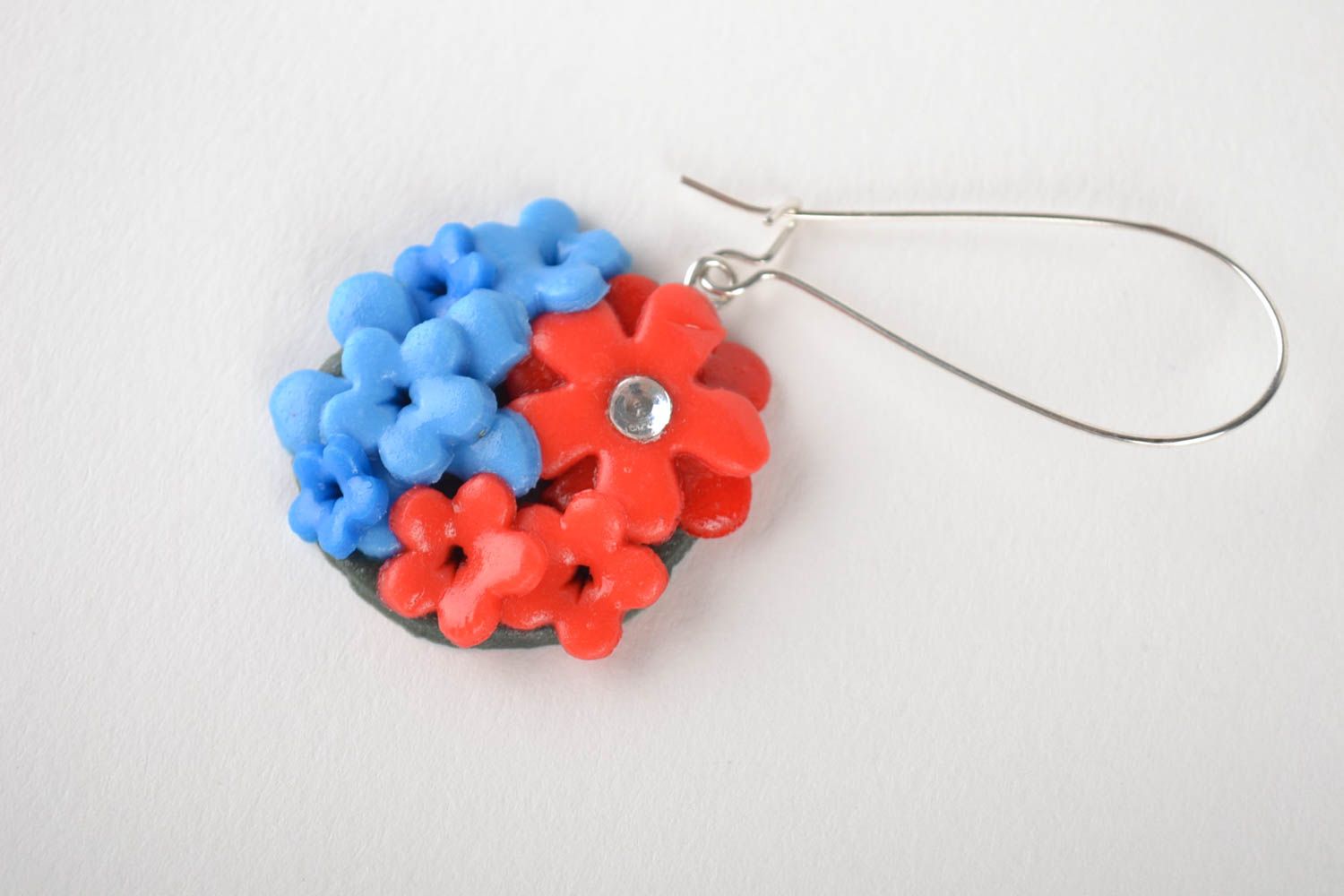 Handmade Blumen Ohrringe Designer Schmuck Accessoire für Frauen blau rot foto 3