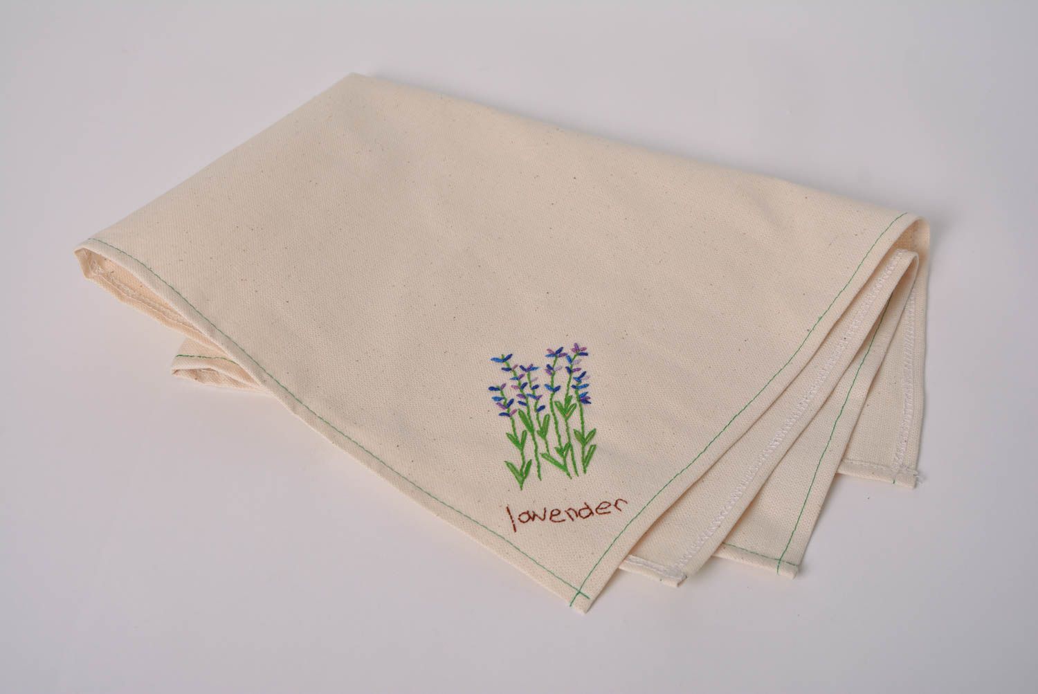 Handmade semi linen fabric kitchen dish towel with tender embroidery Lavender photo 4