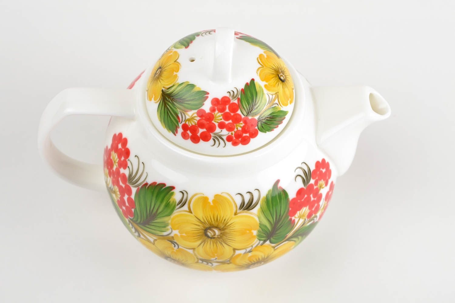 Заварочный чайник с петриковской росписью фарфоровый ручной работы объем 750 мл фото 4