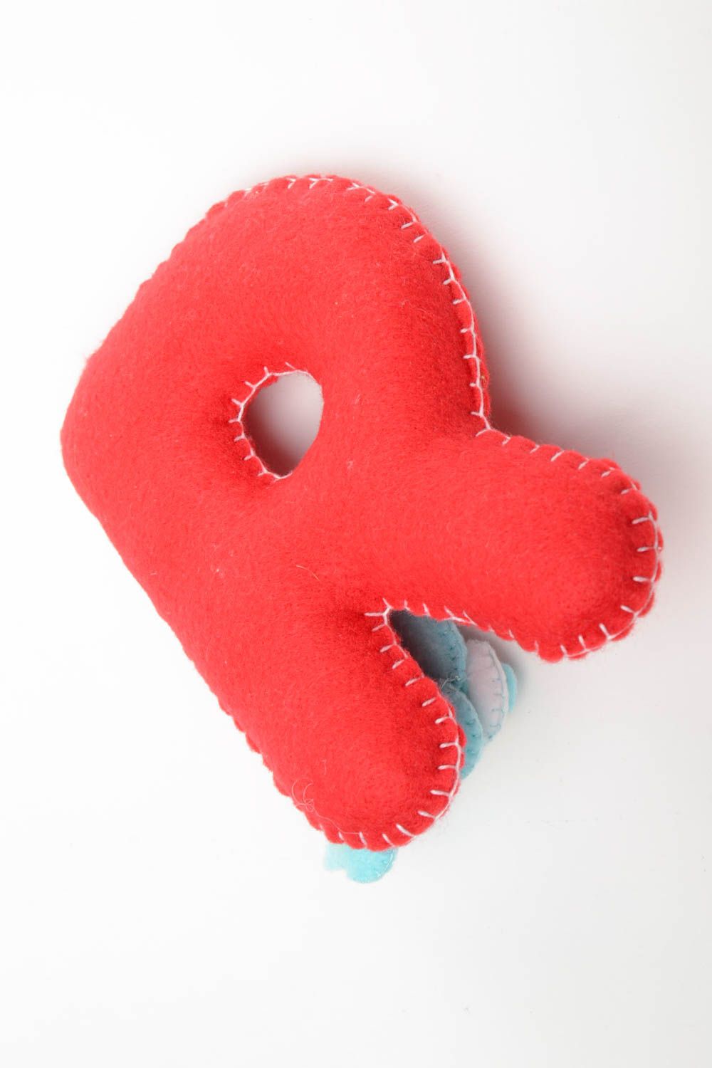 Handmade small red felt educational soft toy letter Я with blue hippo for kids photo 3