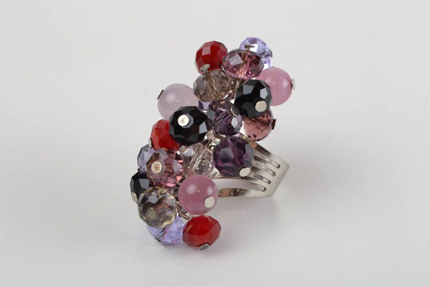 Bague en perles de rocaille et métal avec taille réglable multicolore faite main photo 3