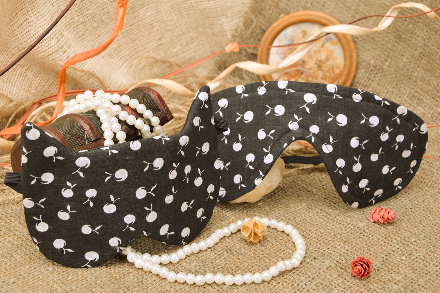 Set of handmade decorative sleep masks sewn of polka dot cotton for man and woman  photo 1