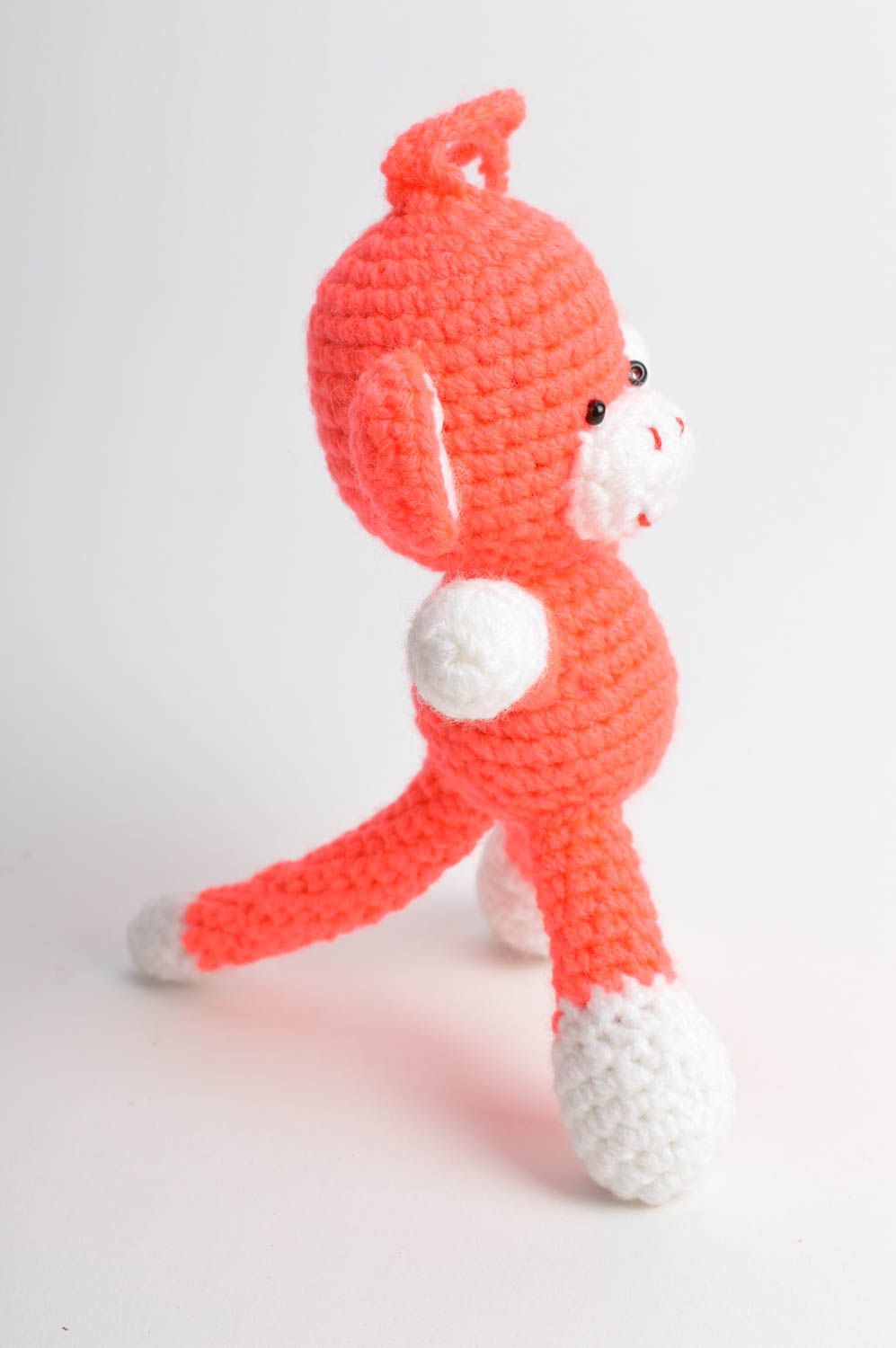 Handmade beautiful designer orange soft crocheted toy monkey with eyelet photo 3