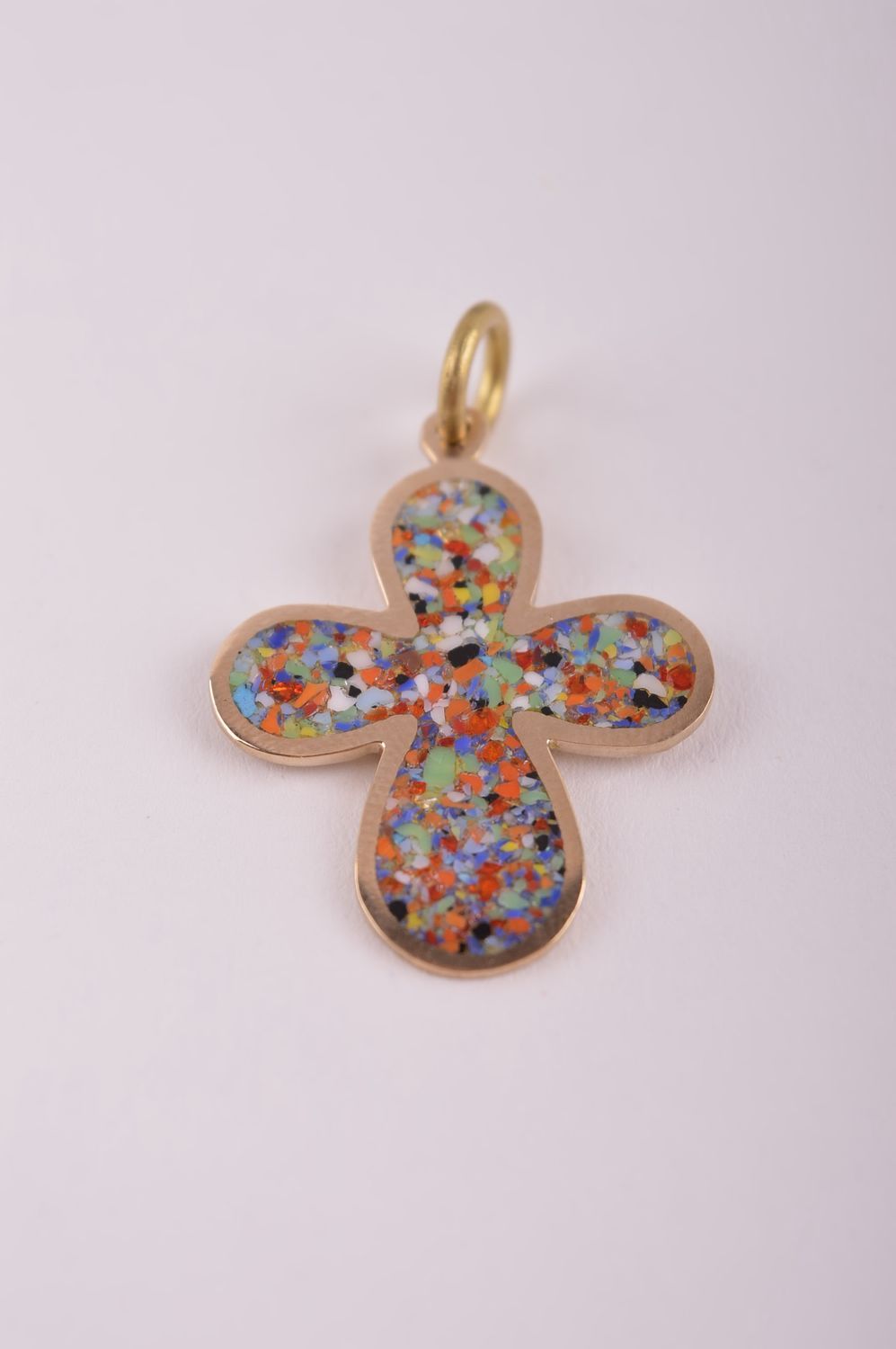 Крестик с камнями ручной работы подвеска на шею украшение из латуни крестик фото 2
