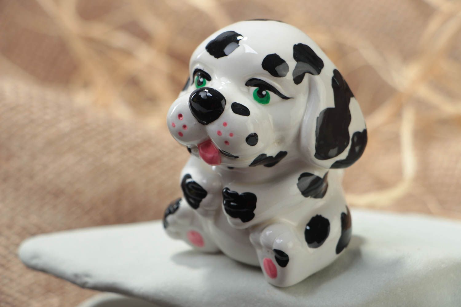 Kleine Deko Statuette aus Gips mit Bemalung Dalmatiner Künstler Handarbeit foto 1