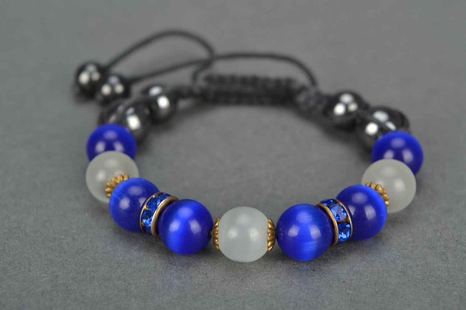 Bracelet en perles de pierres œil de chat hématite photo 3