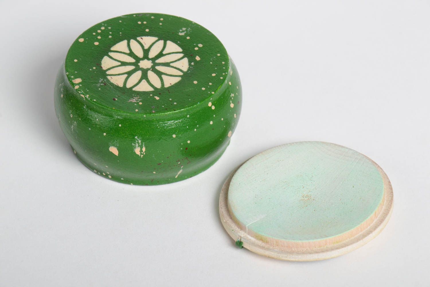 Boîte à bijoux fait main Boîte en bois petite ronde verte Déco maison design photo 3