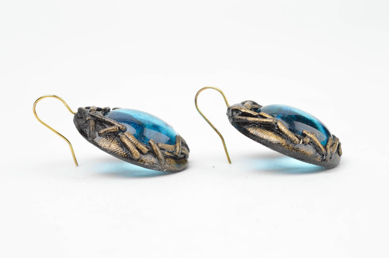 Einzigartige künstlerische handmade Gehänge Ohrringe aus Polymerton in Blau toll foto 3